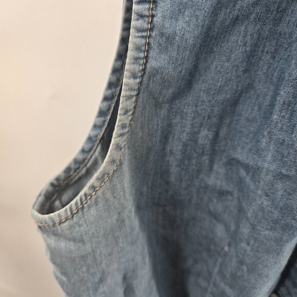 Forever 21 Blue 100% Cotton Denim Snap Pearl Tie Front Vest Medium - Picture 15 of 15